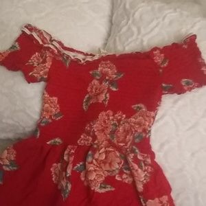 Rose red jump suit off the shoulder